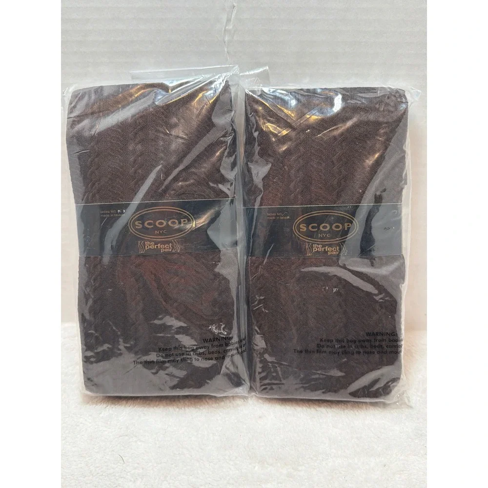 NWT Scoop NYC Womens‎ Brown Knit Patterned Tights Leggings Sz Med/Large Set of 2